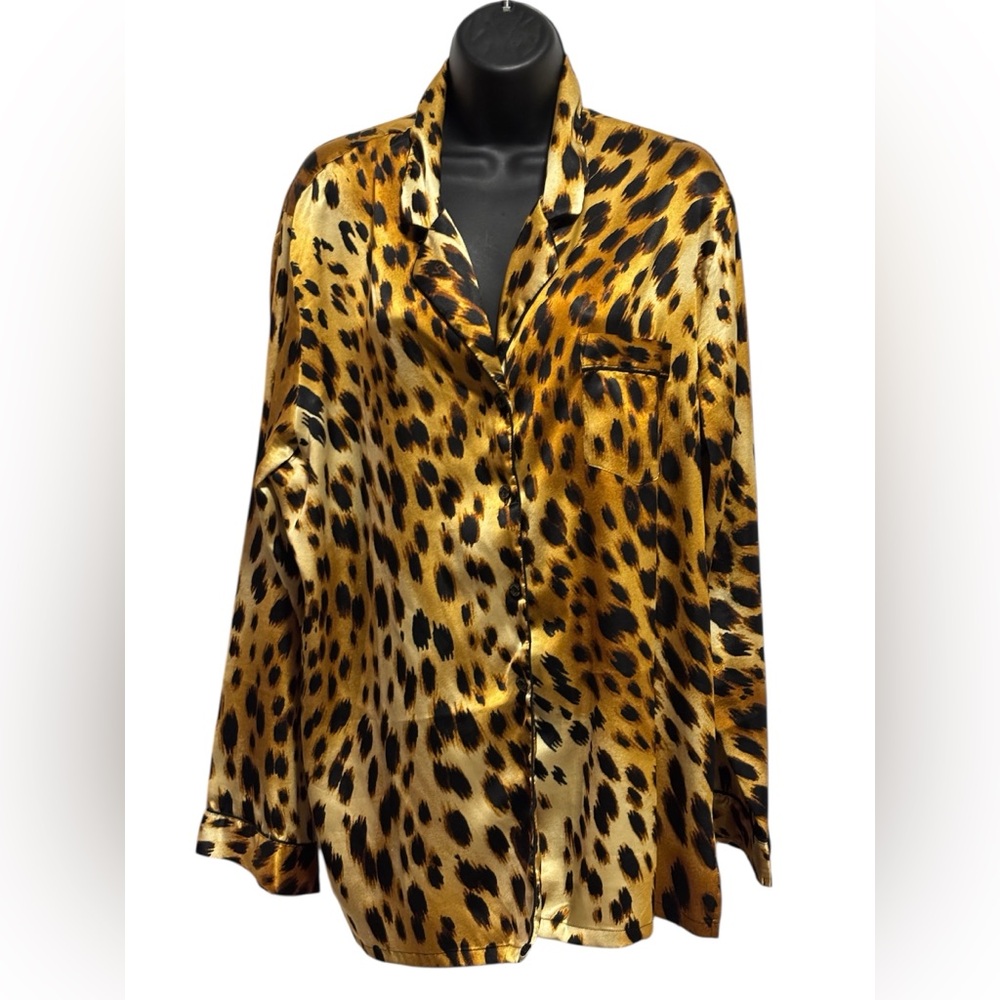 Victoria's Secret Leopard Print Satin Pajama Top and Bottoms